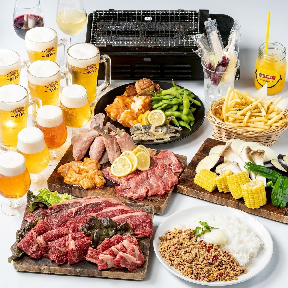 高崎駅近くのビアガーデン♪星空の下でお酒とお肉をお楽しみください。