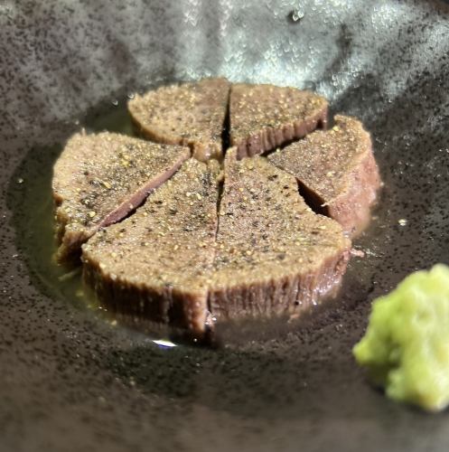 Boiled beef tongue with salt and wasabi