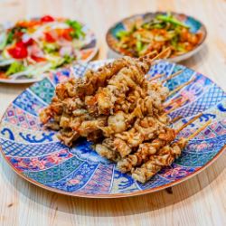 Signature dish: Deep-fried chicken skin skewers