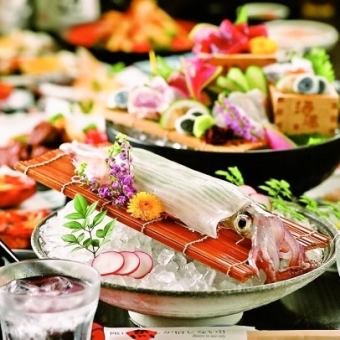 [June to September] {Recommended for entertaining} 9-item course including live squid sashimi, horse meat sashimi, and steamed Amakusa Wagyu beef ◆ 8,000 yen