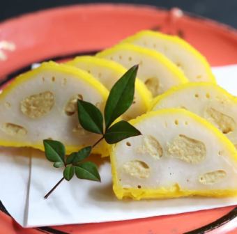 Freshly fried mustard lotus root