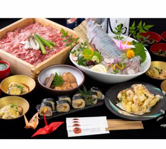 [June to September] Live squid sashimi + Amakusa Wagyu beef steamed 8-item course ◆ 6,000 yen