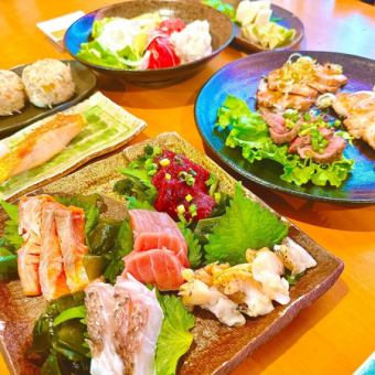 【刺身5種や牛肉のたたきの入った宴会コース】全7品生ビール付　2時間飲み放題付5000円