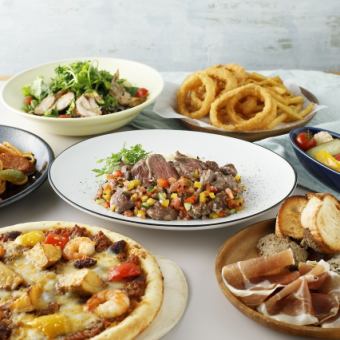 【ボリューム！】サラダ・前菜・フライ2種・メイン2種・パスタ ・ピザ【しっかりプラン4,850円】