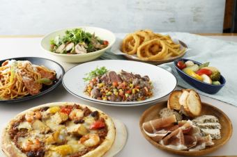【ボリューム！】サラダ・前菜・フライ2種・メイン2種・パスタ ・ピザ【しっかりプラン4,850円】