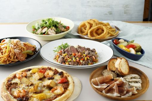 【ボリューム！】サラダ・前菜・フライ2種・メイン2種・パスタ ・ピザ【しっかりプラン4,850円】