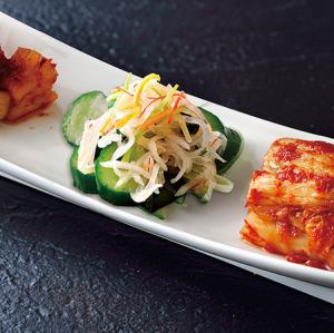 Three kinds of kimchi served