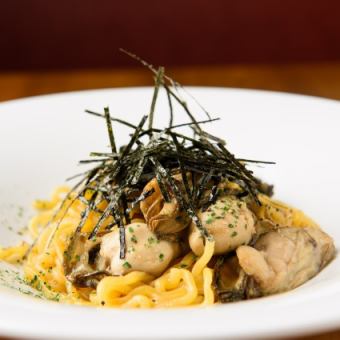 Japanese-style pasta with oysters and butter soy sauce