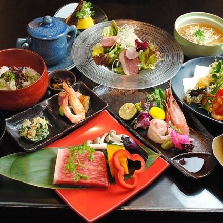【100分豪華飲み放題付】『桜おまかせ 8850円⇒8150円コース』|ステーキ90g+10品