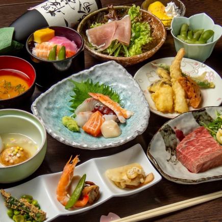 【100分飲み放題付】接待や会食に『四季の会席コース』黒毛和牛やちらし寿司を堪能 全10品