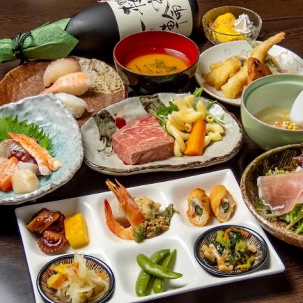 【お昼限定(平日)】豪華な贅沢ランチ『桜のステーキめぐみご膳』季節食材とステーキ等 全10品
