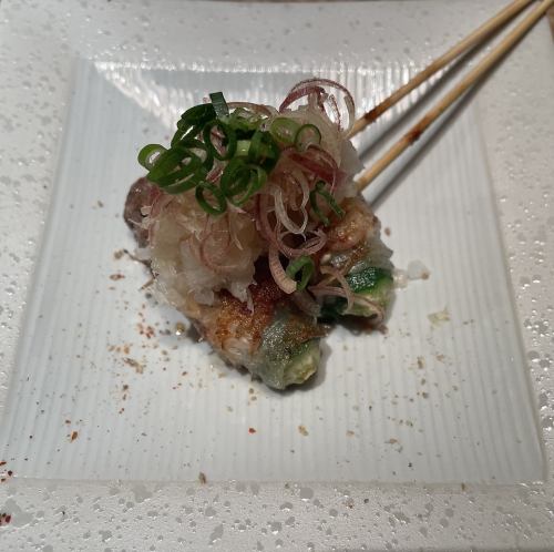 Okra rolls with grated ginger and ponzu sauce