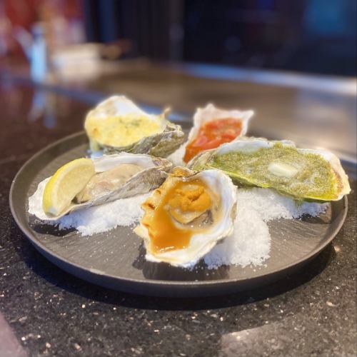 Assortment of 5 types of oven-baked oysters