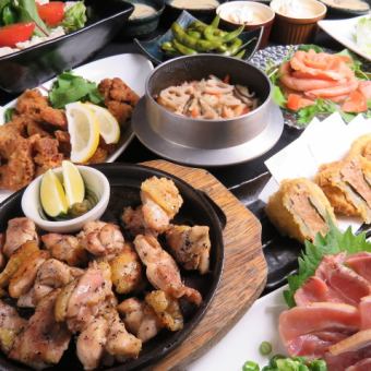 阿波舞雞肉和黑毛和牛的合作...【眉山套餐】附2小時無限暢飲，共10道菜，6,500日元