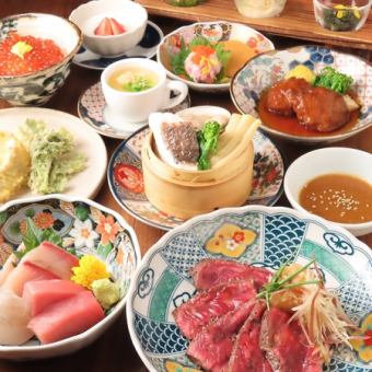 真鯛とはまぐりのせいろ蒸しと国産牛赤身肉のたたき「極」+120分飲放題コース8500円