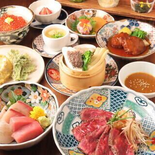 【6・7月】旬魚の海鮮せいろ蒸しと国産牛と京水菜のたたき「極」+120分飲放題コース8500円(税込)