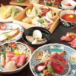 【6・7月】黒毛和牛と蒸しあわび 自慢の海鮮料理を堪能「絢爛」+120分飲放題コース11500円(税込)