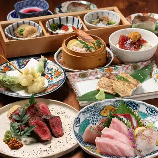 [September & October] "Ultimate" Course featuring bluefin tuna, shrimp cutlet, grilled eel, and domestic beef sukiyaki + 120 minutes of all-you-can-drink: 9000 yen