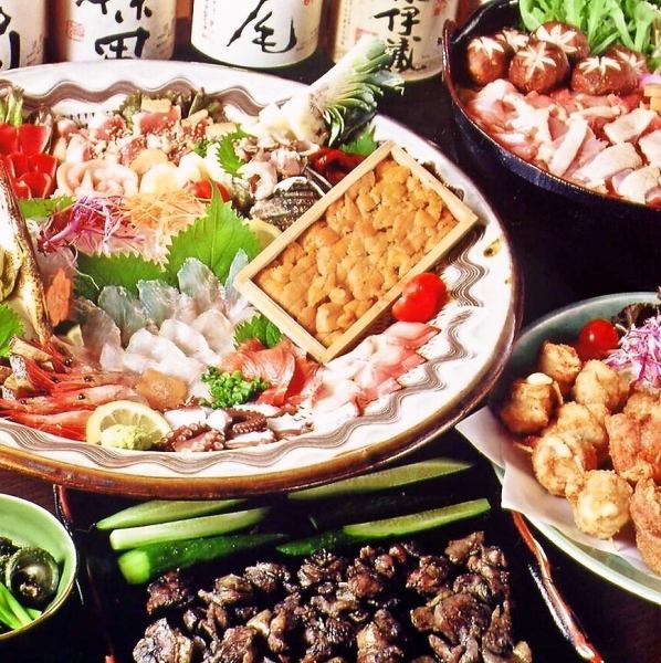【量足☆非常满足】【土鸡火锅+鲜鱼的超值套餐】附无限畅饮！5,500日元（含税）