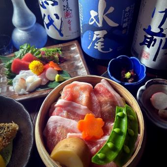 【お気軽コース/２H飲み放題付】みゆき豚せいろ蒸し×季節の旬魚お造り二種盛りなど【全7品】