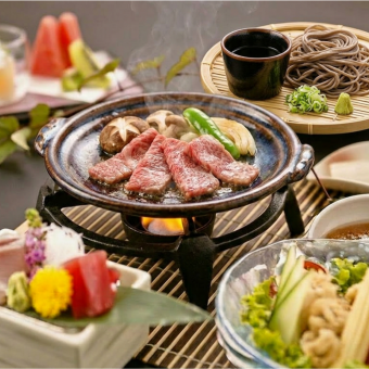 【極上贅沢コース/2H飲み放題付】プレミアム信州和牛陶板焼き×旬魚お造り×信州蕎麦【全8品】