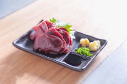Horse sashimi: two types of marbled and lean meat