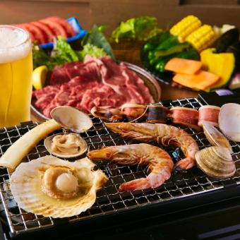 [Terrace seats only] Enjoy meat, seafood and vegetables with the "BBQ course" 2 hours all-you-can-drink + 8 dishes, 5500 yen ⇒ 5000 yen