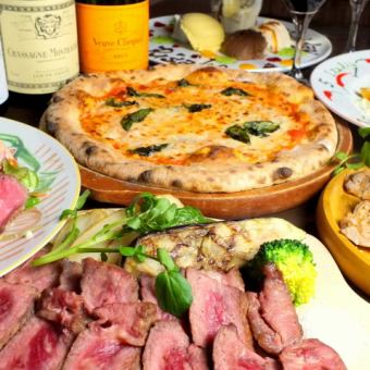 I want to eat it all! Whitebait tomato pizza with grilled beef loin 7 dishes 5,500 yen [all-you-can-drink included]
