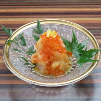 Japanese style yukhoe with seafood and salmon roe