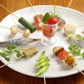 ≪飲み放題付プラン(90分)≫おまかせ10本コース(創作串を含むおまかせ串10本、大葉キャベツ付き)