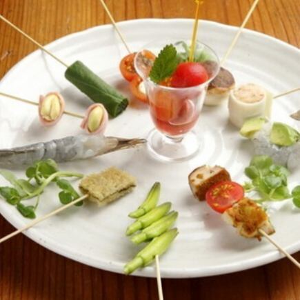 ≪飲み放題付プラン(90分)≫おまかせ10本コース(創作串を含むおまかせ串10本、大葉キャベツ付き)
