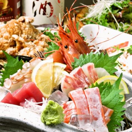 Adult taste course with 5 types of carefully selected local chicken yakitori and 5 types of morning fresh fish sashimi ☆ 10 dishes 4000 yen (tax included)