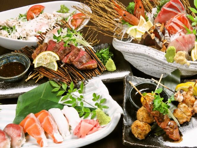 新鲜的濑户内海鱼和炭烤牛肋骨！超人气菜单套餐☆11道菜品4,000日元（含税）