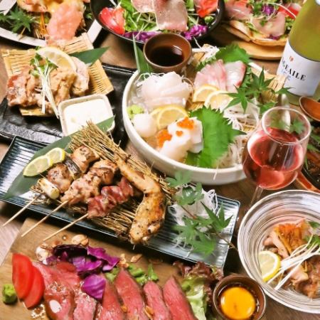 [Enjoy] Assorted sashimi & assorted yakitori + 7 dishes to choose from & all-you-can-drink plan★Full order course starts from 3,200 yen (tax included)!