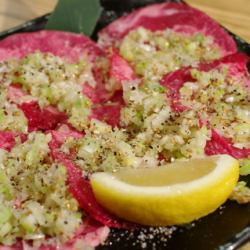 Grilled beef tongue with green onions and miso