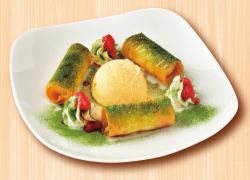 Crispy and chewy mochi spring rolls and ice cream