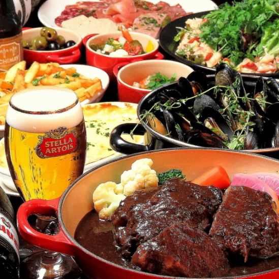 We recommend the banquet course, which includes all-you-can-drink Belgian beer, our specialty!