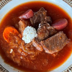 Beetroot and domestic beef cheek soup “Borsch”