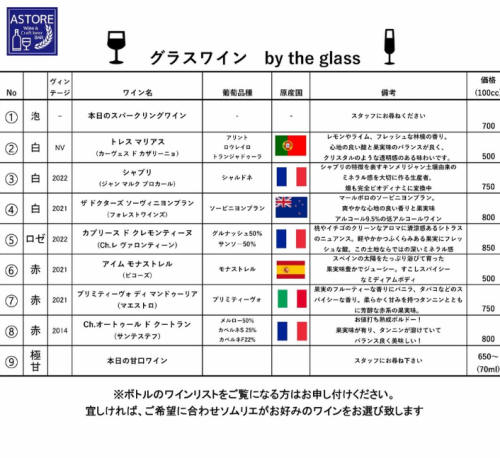 豊富な種類のワイン
