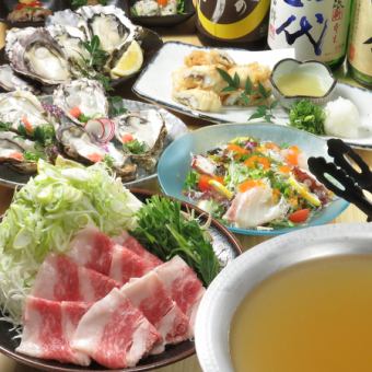 【廣島豪華套餐/2小時無限暢飲】生牡蠣、和牛涮鍋、海鰻天婦羅等 6,000日元