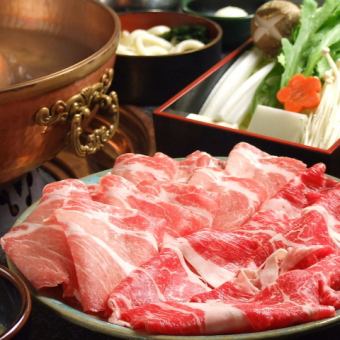 [牛肉/豬肉]混合大涮鍋套餐+[90分鐘無限暢飲]4,500日圓（含稅）