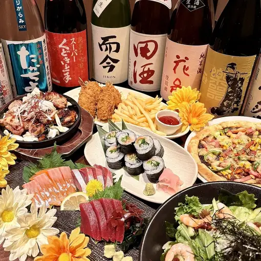 【2026年7月8月限定】生ビールOK３時間飲み放題付き4,000円コース　全7品