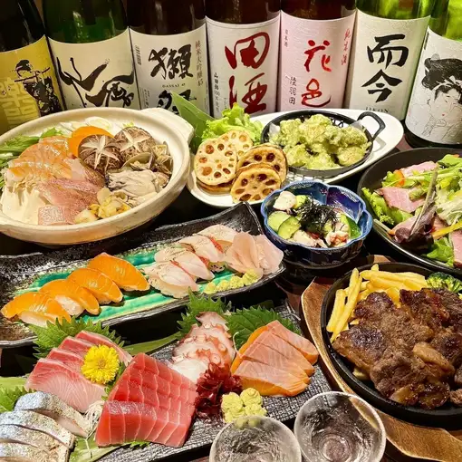 【2026 年末派对 - 仅限 11 月和 12 月】9 道菜套餐，含 3 小时畅饮（含生啤），价格 6,000 日元（繁忙时段为 2 小时）