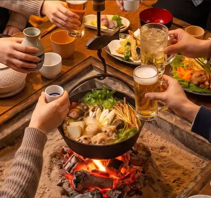 【11・12・1月限定コース】　忘年会・新年会で囲炉裏鍋を堪能　6,000円（税込・飲み放題付）