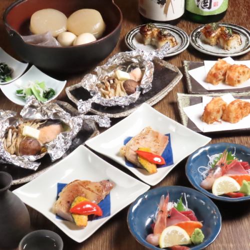 Sashimi platter with bluefin tuna.Enjoy seasonal vegetables and our famous oden! [7 dishes, 90 minutes, all-you-can-drink included for 4,500 yen]