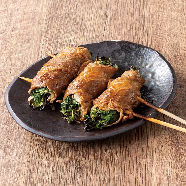 Beef sprouts wrapped in skewers