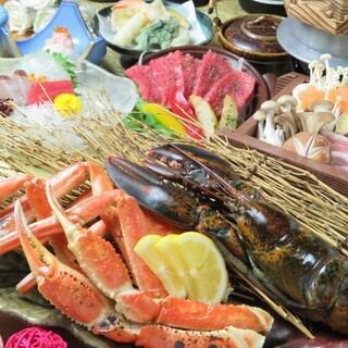  【個別盛】≪ズワイガニ＆国産牛鉄板焼き≫美食宴会コース120分[飲放]付全11品7500円