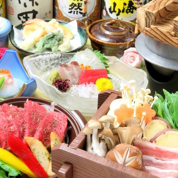 ≪刺身＆国産牛鉄板焼き付≫季節コース120分[飲放]全11品6000円