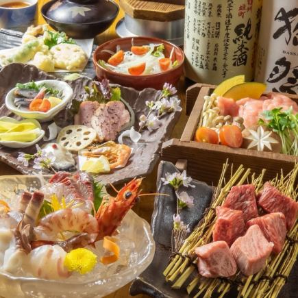 【個別盛】≪刺身＆国産牛鉄板焼き≫生ビールOK★宴会コース120分[飲放]付全10品6000円