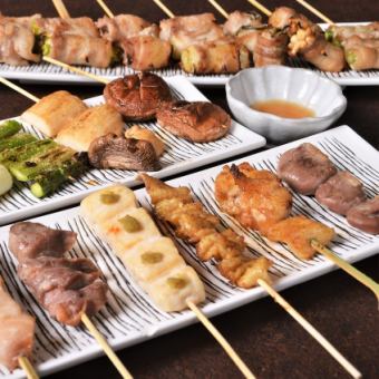 【含120分鐘無限暢飲】極熱享受套餐：2種生魚片、3種嚴選烤雞肉串等9道菜品4,500日元